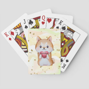Shiba Inu Holding A Heart Poker Cards