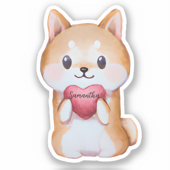 Shiba Inu Holding A Heart Sticker (Front)