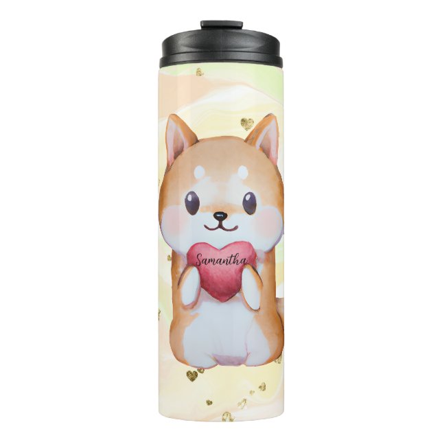 Shiba Inu Holding A Heart Thermal Tumbler (Front)