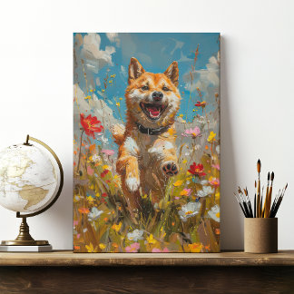 Shiba Inu in Flower Field Canvas Print