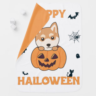 Shiba Inu In Pumpkin Sweet Dogs Happy Halloween Ba Baby Blanket