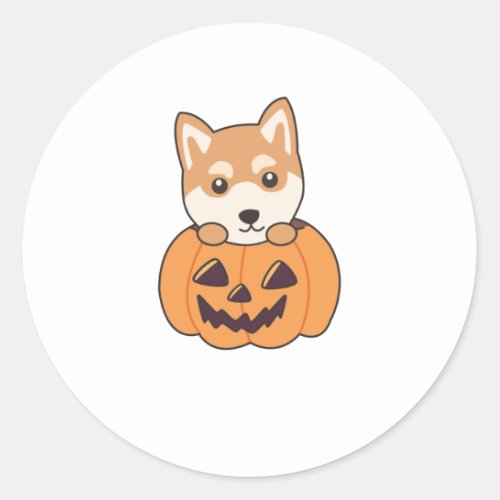 Shiba Inu In Pumpkin Sweet Dogs Happy Halloween Classic Round Sticker