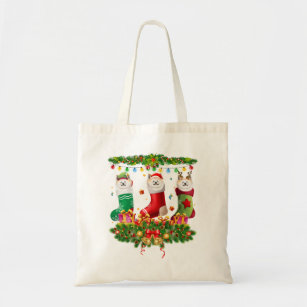 Shiba Inu In Socks Christmas Santa Hat Xmas Lights Tote Bag