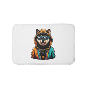 Shiba Inu in Streetwear Hoodie Bath Mat