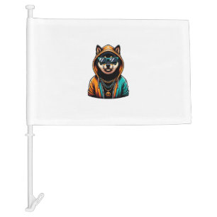 Shiba Inu in Streetwear Hoodie Car Flag