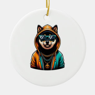 Shiba Inu in Streetwear Hoodie Ceramic Ornament