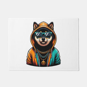 Shiba Inu in Streetwear Hoodie Doormat