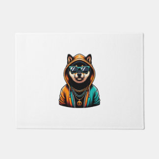Shiba Inu in Streetwear Hoodie Doormat