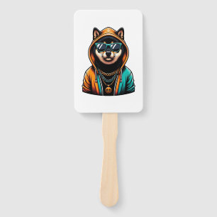 Shiba Inu in Streetwear Hoodie Hand Fan
