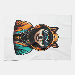 Shiba Inu in Streetwear Hoodie Kitchen Towel