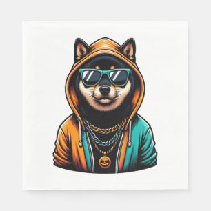 Shiba Inu in Streetwear Hoodie Napkins