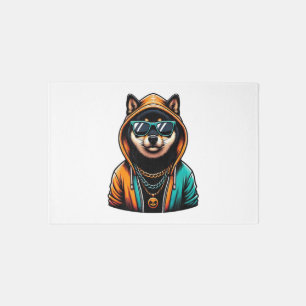 Shiba Inu in Streetwear Hoodie Rug