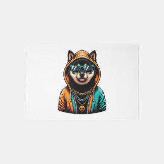 Shiba Inu in Streetwear Hoodie Rug