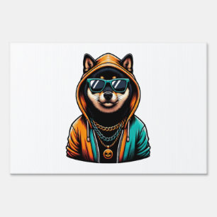 Shiba Inu in Streetwear Hoodie Sign