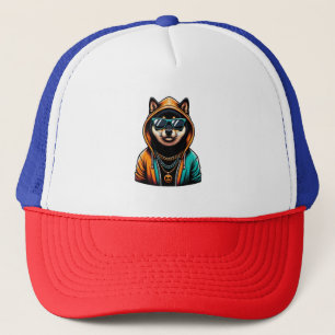 Shiba Inu in Streetwear Hoodie Trucker Hat