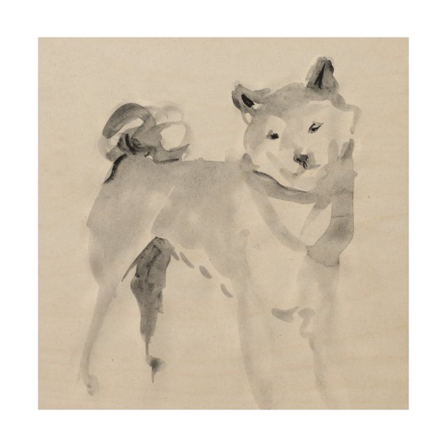 Shiba Inu ink wash painting 3 Wood Wall Art 12x12 (Front)