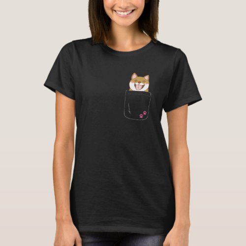 Shiba Inu Inside Pocket T_Shirt Cute Paws Puppy Em