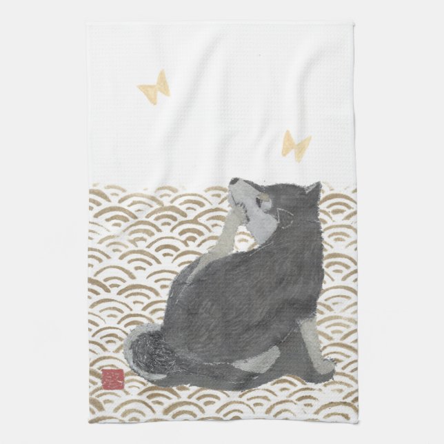 Shiba Inu, Japanese Art Kitchen Towel (Vertical)