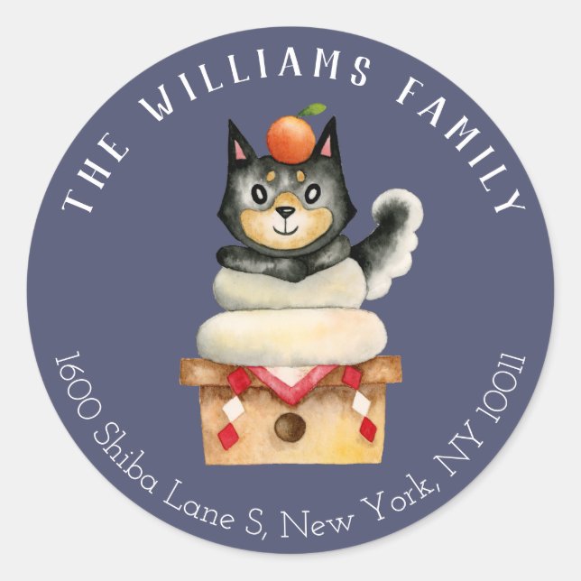 Shiba Inu Japanese Dog Illustration Family Address Classic Round Sticker (Front)