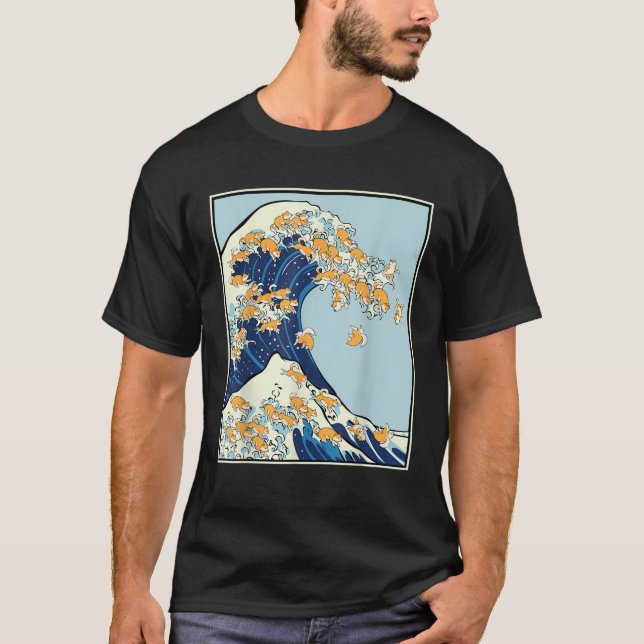 Shiba Inu Large Wave Japanese Kanagawa Hokusai Dog T-Shirt (Front)