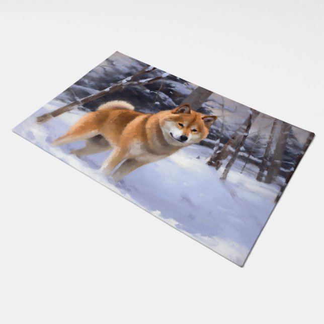Shiba Inu Let It Snow Christmas  Doormat (Angled)