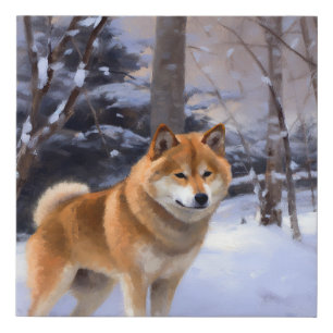Shiba Inu Let It Snow Christmas Faux Canvas Print