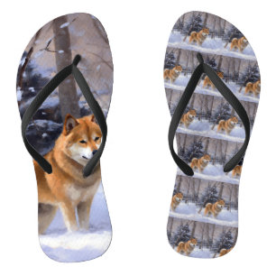 Shiba Inu Let It Snow Christmas  Flip Flops