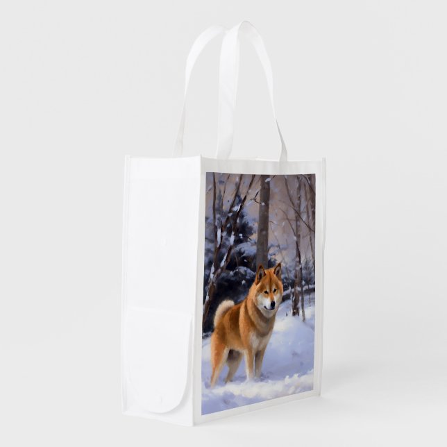 Shiba Inu Let It Snow Christmas  Grocery Bag (Front Side)