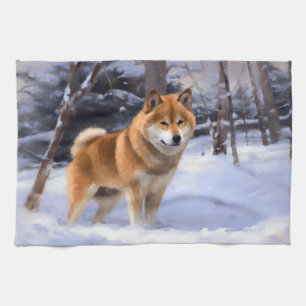 Shiba Inu Let It Snow Christmas  Kitchen Towel