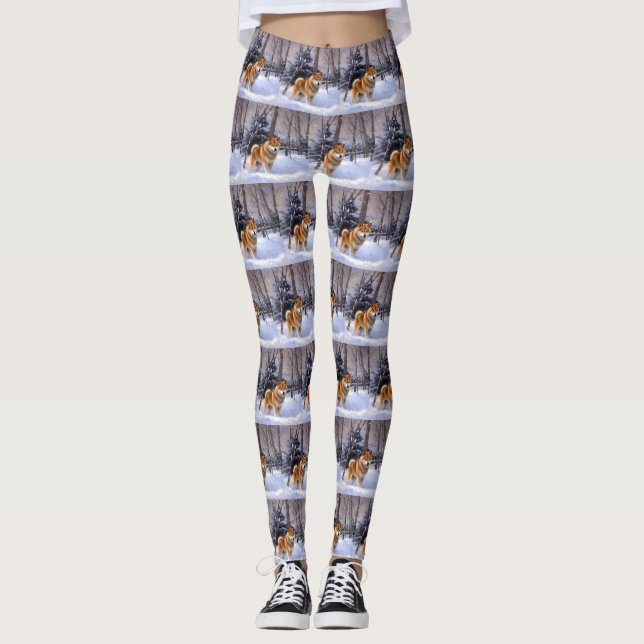 Shiba Inu Let It Snow Christmas  Leggings (Front)