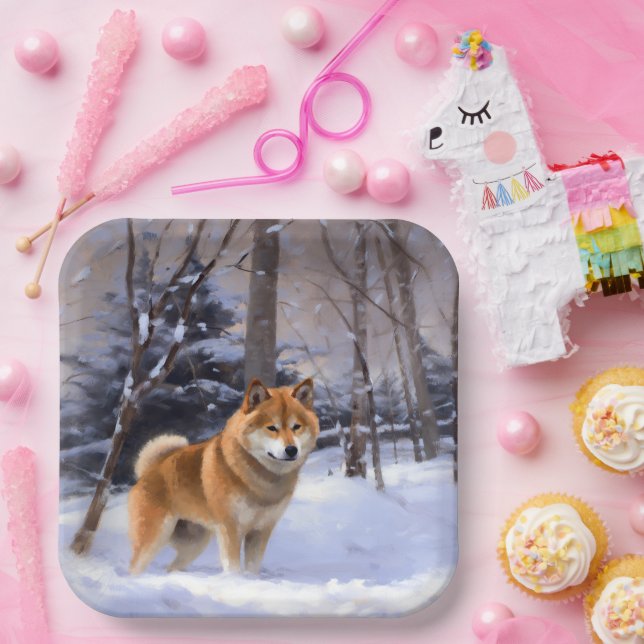 Shiba Inu Let It Snow Christmas  Paper Plates (Party)