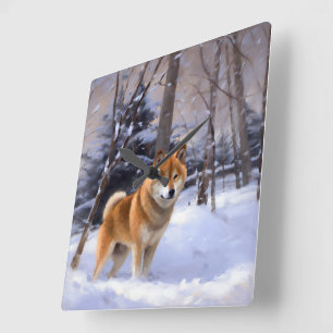 Shiba Inu Let It Snow Christmas Square Wall Clock