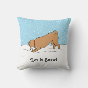 Shiba Inu Let it Snow - Cute Dog Holiday with Text Throw Pillow