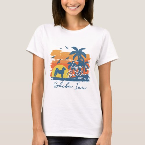 Shiba Inu Life is Better Vintage Sunset T_Shirt