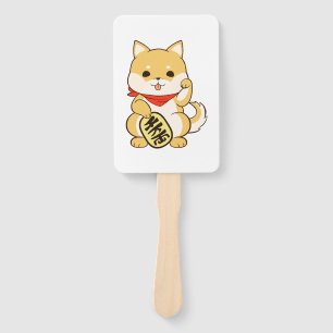 Shiba Inu Lucky Cat Pose Hand Fan