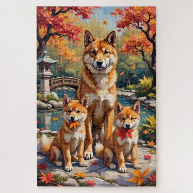 Shiba Inu Maple Garden Art Jigsaw Puzzle (Vertical)