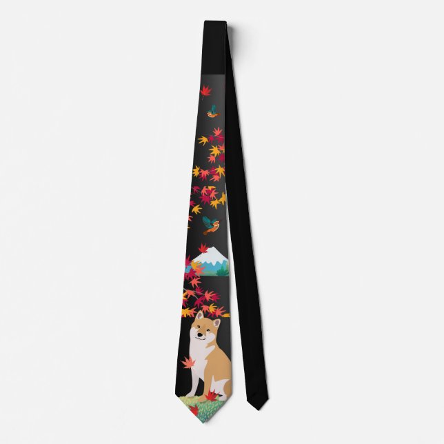 SHIBA INU mens tie autumn Mt. Fuji (Front)