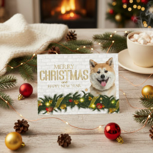 Shiba Inu Merry Christmas Happy New Year  Holiday Postcard