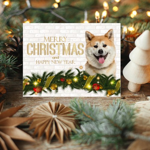 Shiba Inu Merry Christmas Happy New Year  Holiday Postcard