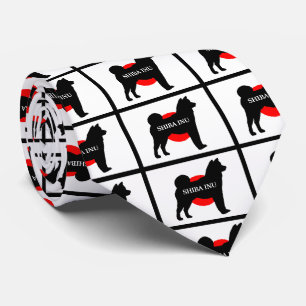 shiba inu name silhouette on flag neck tie