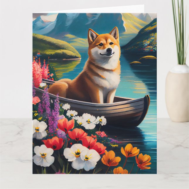 Shiba Inu on a Paddle: A Scenic Adventure Card (Front)