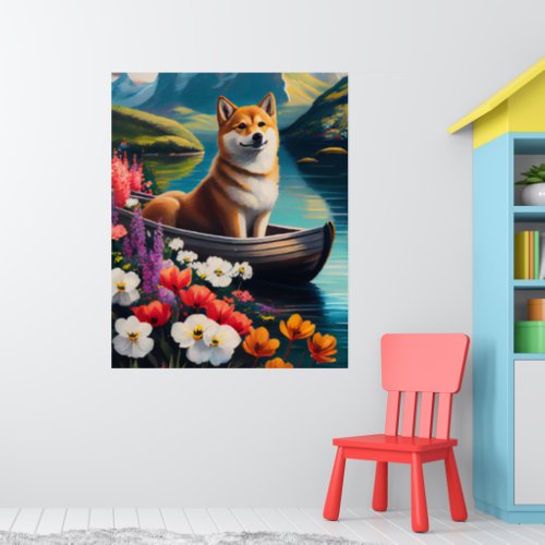 Shiba Inu on a Paddle A Scenic Adventure Poster