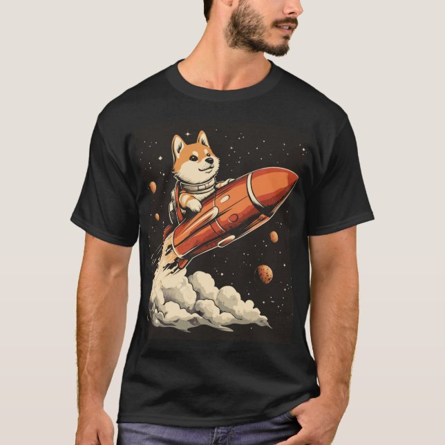 Shiba Inu on a Rocket  T-Shirt (Front)
