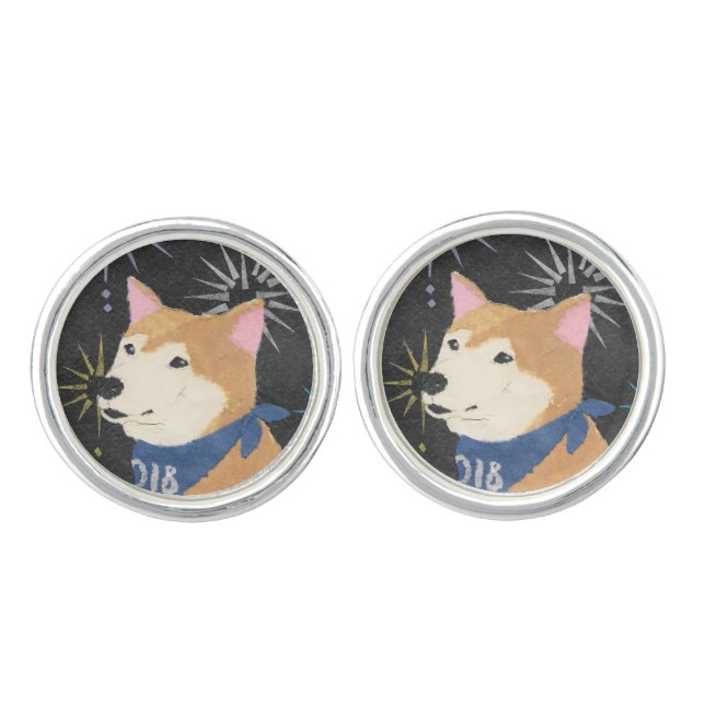 Shiba Inu, Orange Shiba, Year of the Dog Cufflinks (Front)