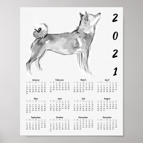 Shiba Inu Original Painting 1 Calendar Poster 2021