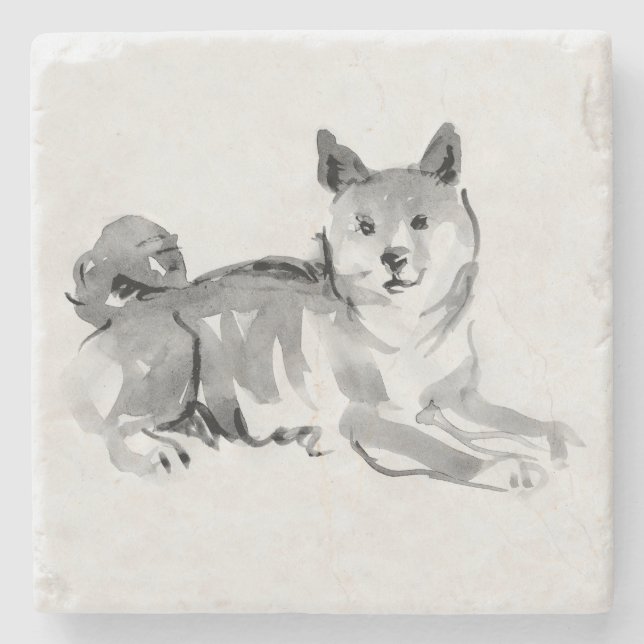 Shiba Inu Original Painting 2 Dog Year 2018 Stone Stone Coaster (Front)