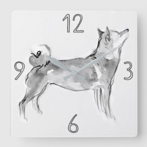 Shiba Inu Original Painting Dog Year Birthday WC1 Square Wall Clock