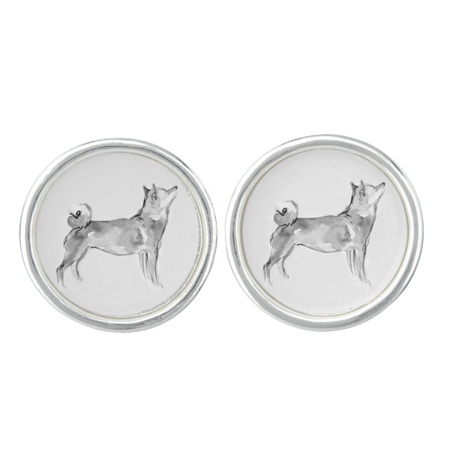 Shiba Inu Painting 1 Chinese Dog Year Zodiac CuffL Cufflinks (Front)
