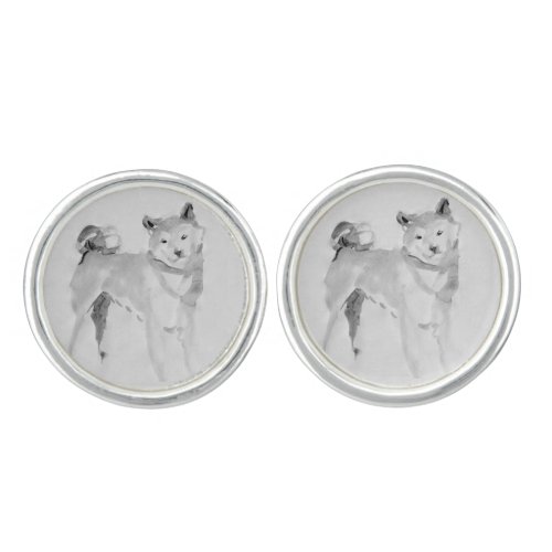 Shiba Inu Painting 3 Chinese Dog Year Zodiac CuffL Cufflinks