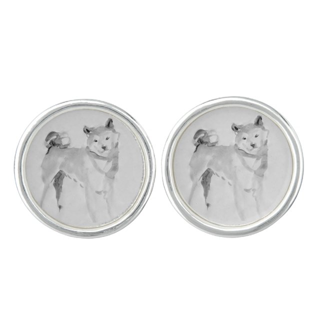 Shiba Inu Painting 3 Chinese Dog Year Zodiac CuffL Cufflinks (Front)